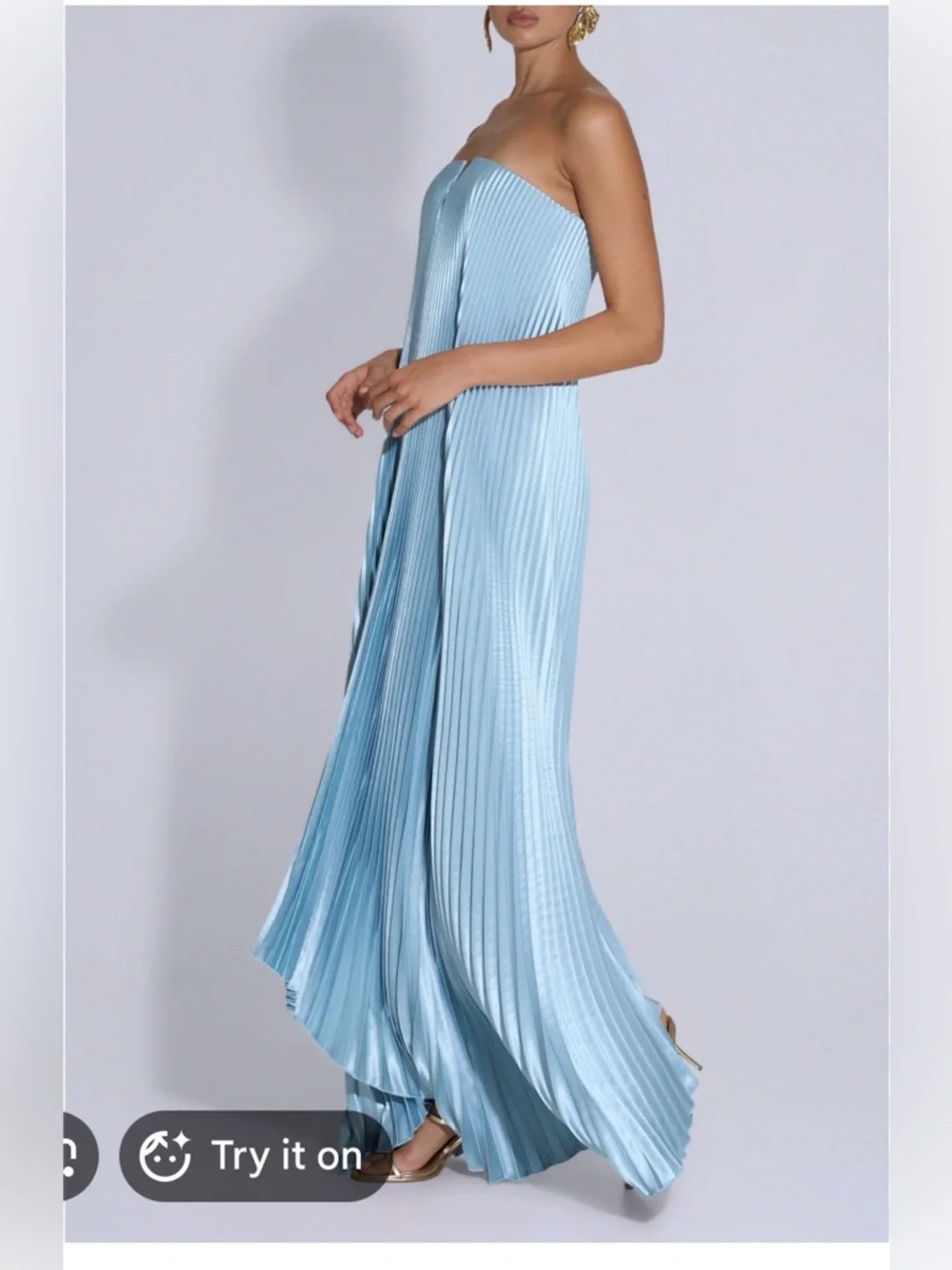 Black Tie Gown Strapless Pleated Maxi Dress in Light Blue - Picture 6 of 9